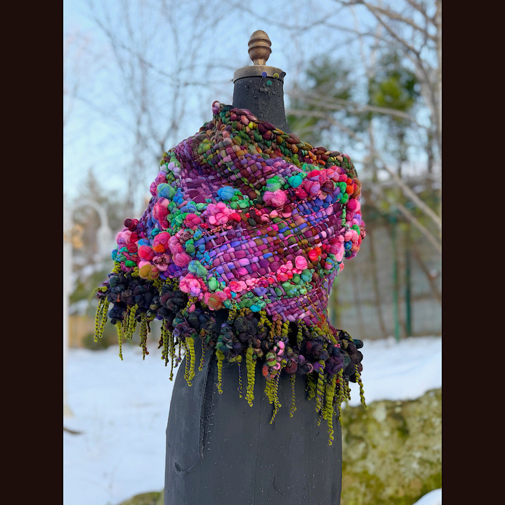 Handmade wool Woven Scarf shawlette 19” X 18”