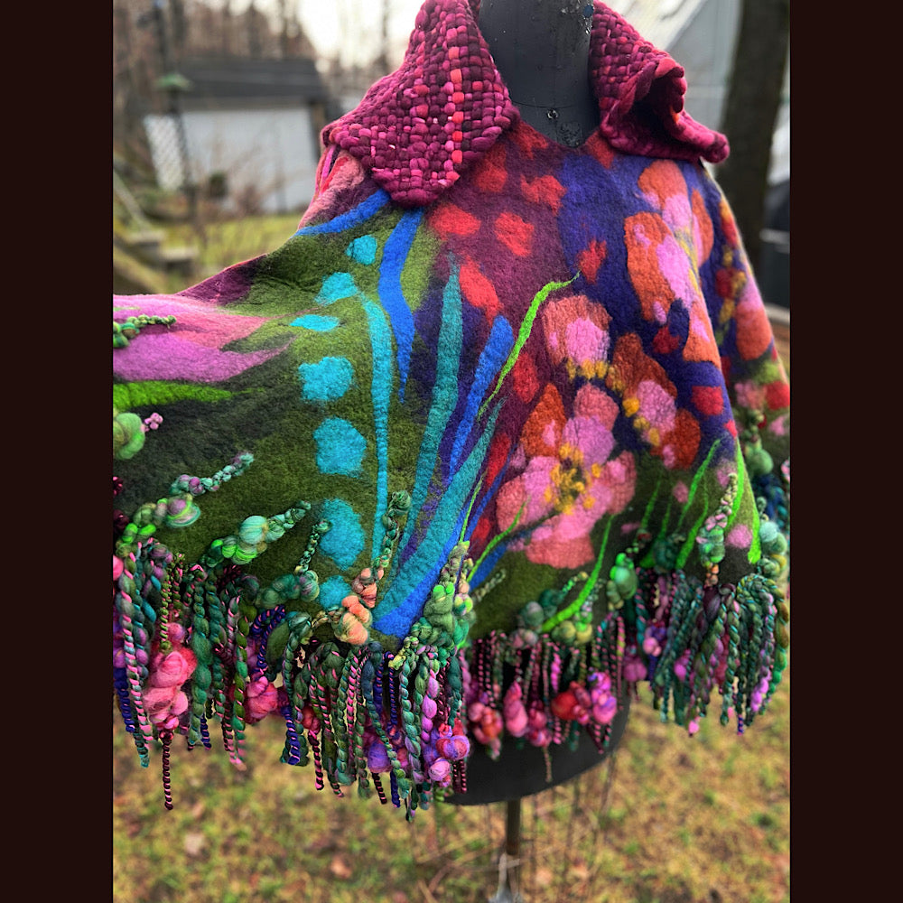 Felted cape with woven collar