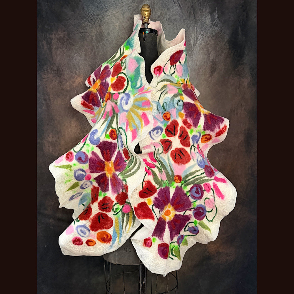 OOAK Handmade wool Felted Scarf 81” X 14” Original art work