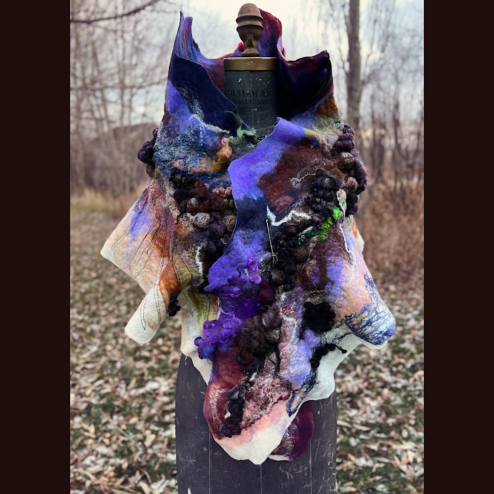 Last rays before dawn felted scarf 69” X 20”