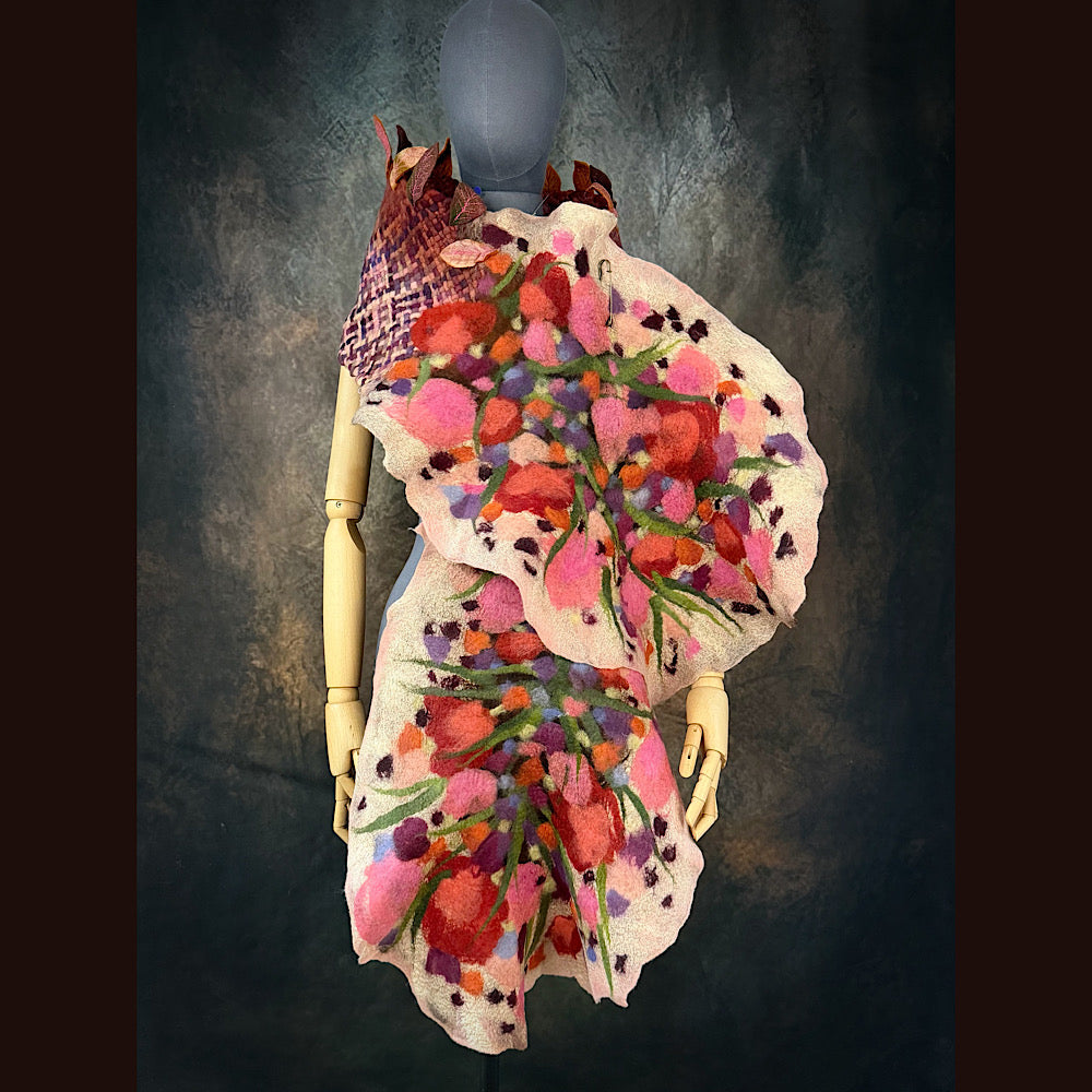 OOAK Handmade wool Felted Scarf 84” X 17” Original art work