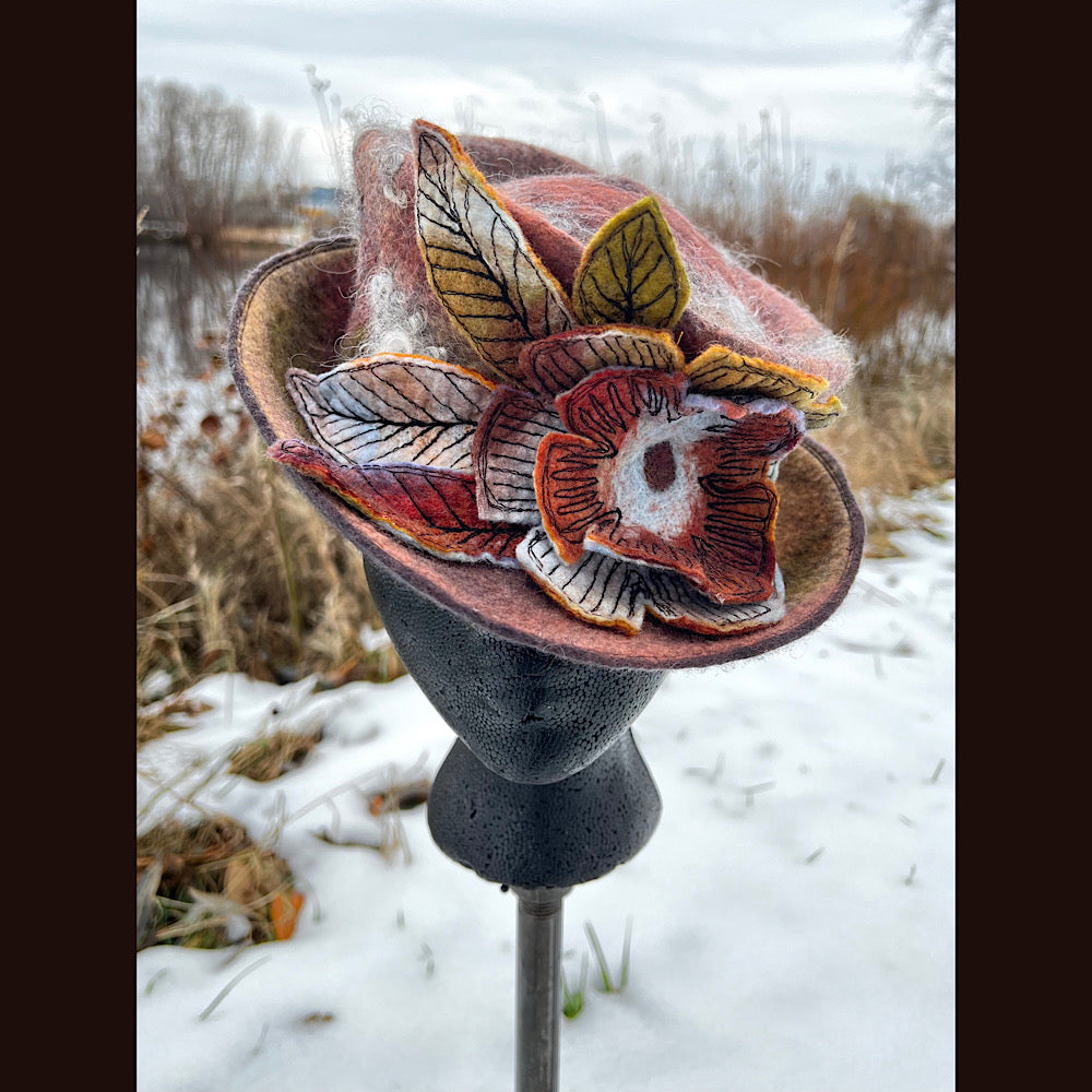 Felted top hat with rose 22” small