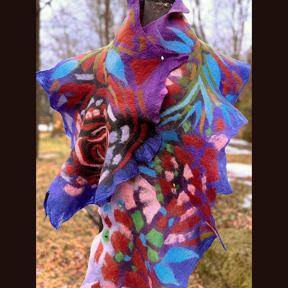 Handmade wool Felted Scarf 80” X 19”