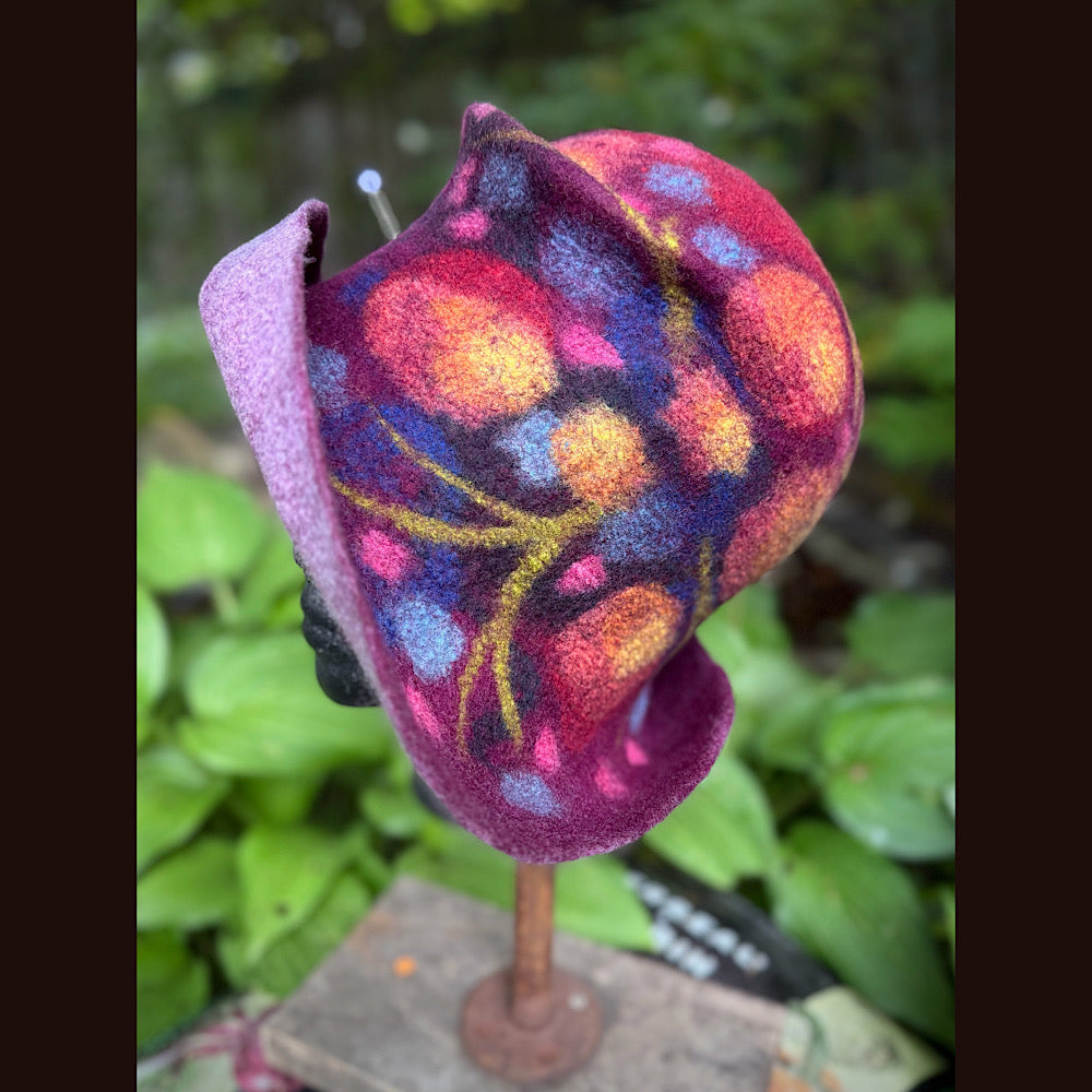 OOAK Handmade wool Felted hat 23.5” medium