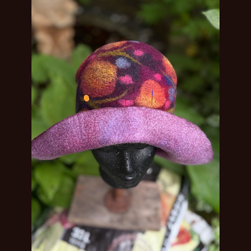 OOAK Handmade wool Felted hat 23.5” medium