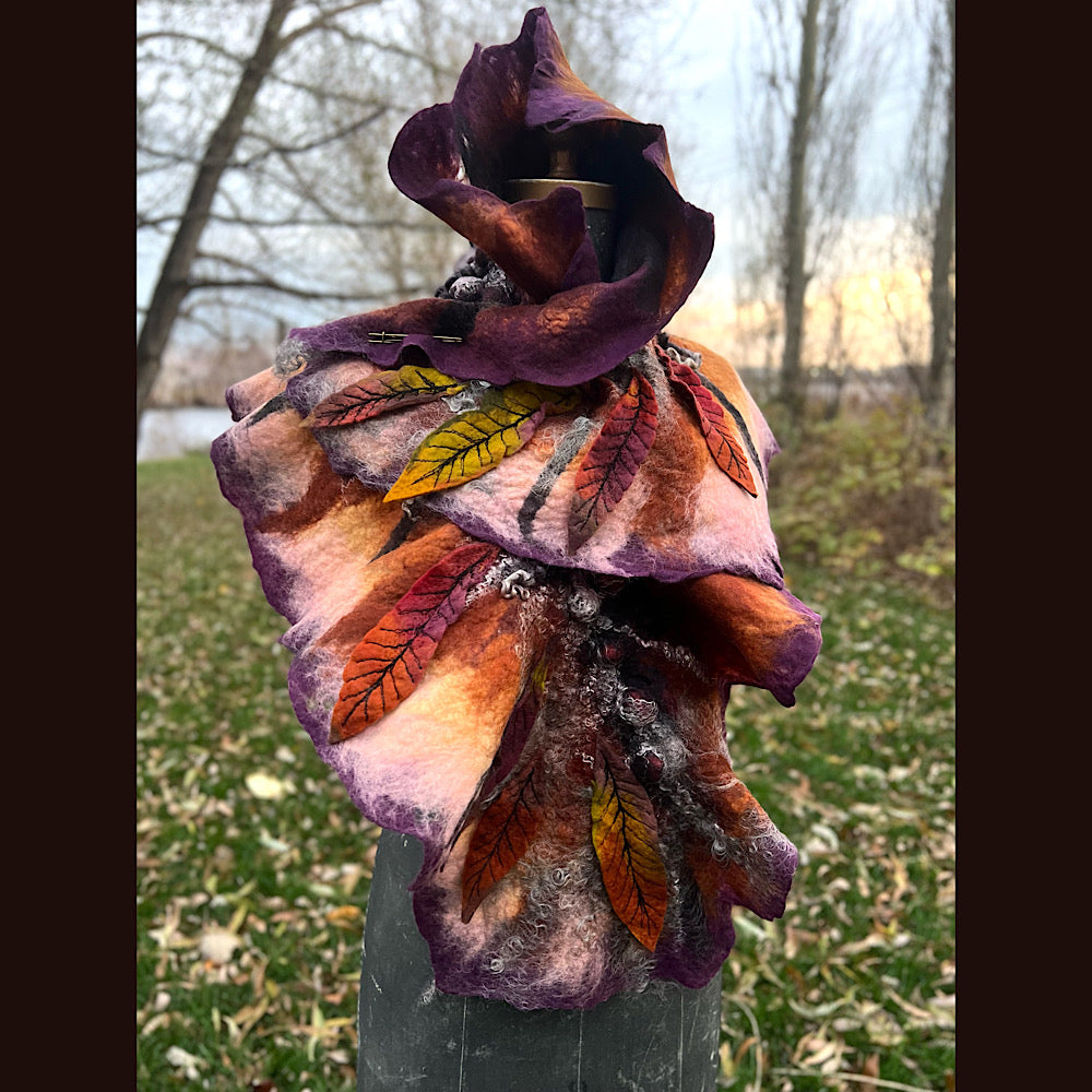 Autumn butterfly felted scarf 50” X 18”