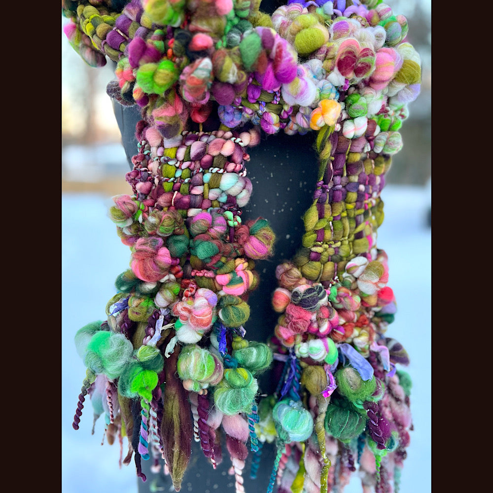 Winter rose Woven art yarn Scarf 102” X 7”