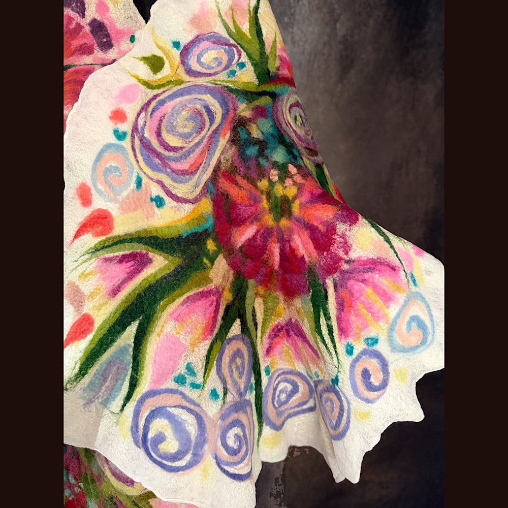 OOAK Handmade wool Felted Scarf 84” X 20” Original art work