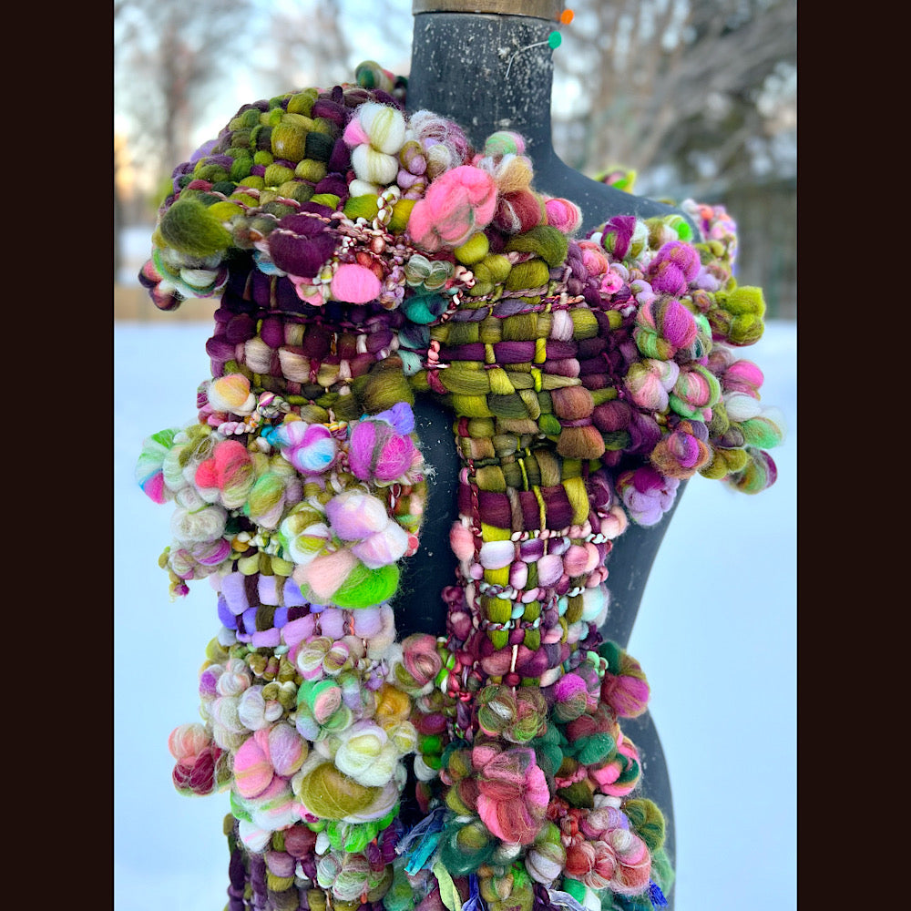 Winter rose Woven art yarn Scarf 102” X 7”