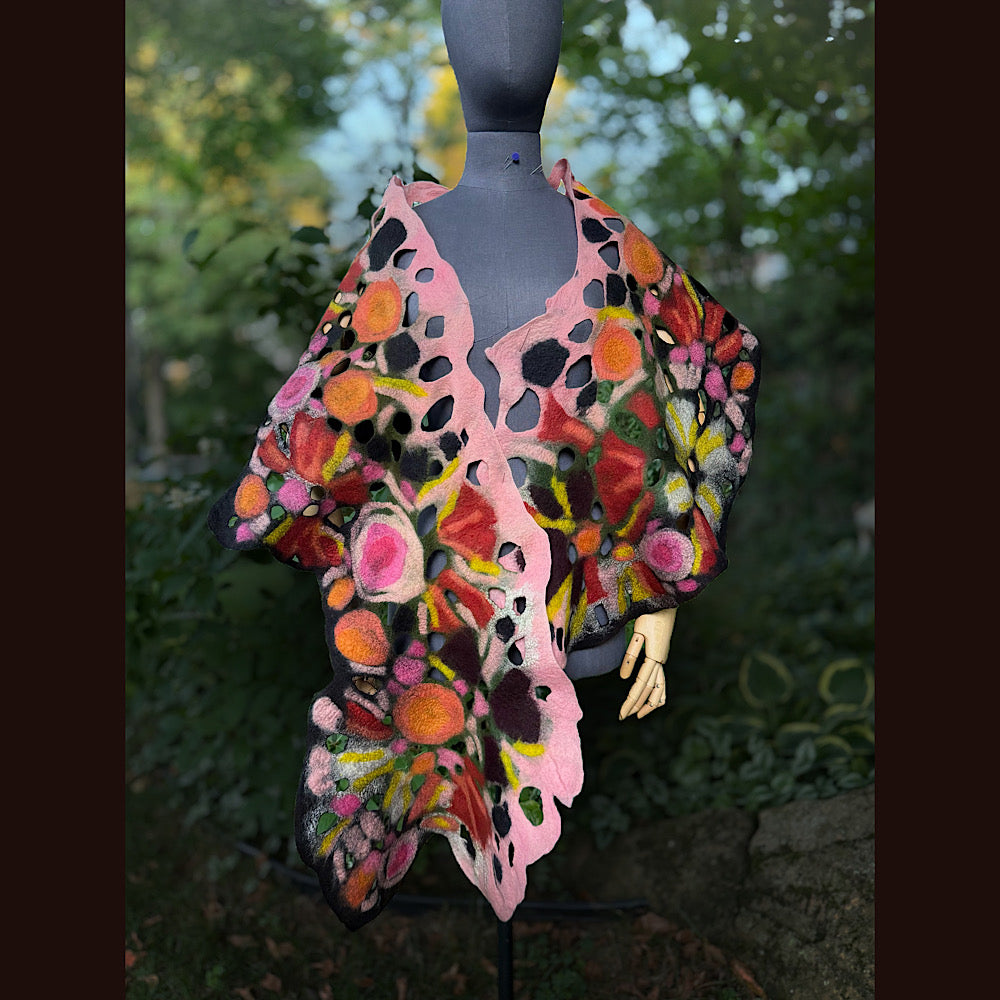OOAK Handmade wool Felted Scarf 82” X 17” Original art work
