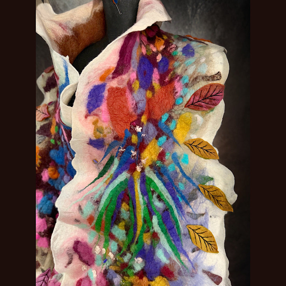 OOAK Handmade wool Felted Scarf 82” X 17”