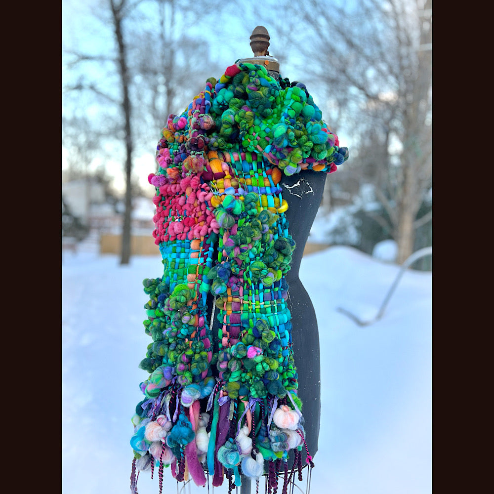 Winter bouquet Woven art yarn Scarf 98” X 7.5”