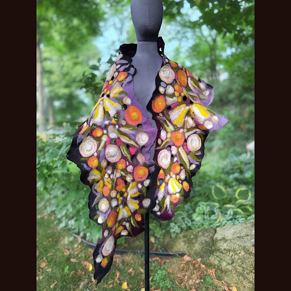 OOAK Handmade wool Felted Scarf 88” X 16” Original art work