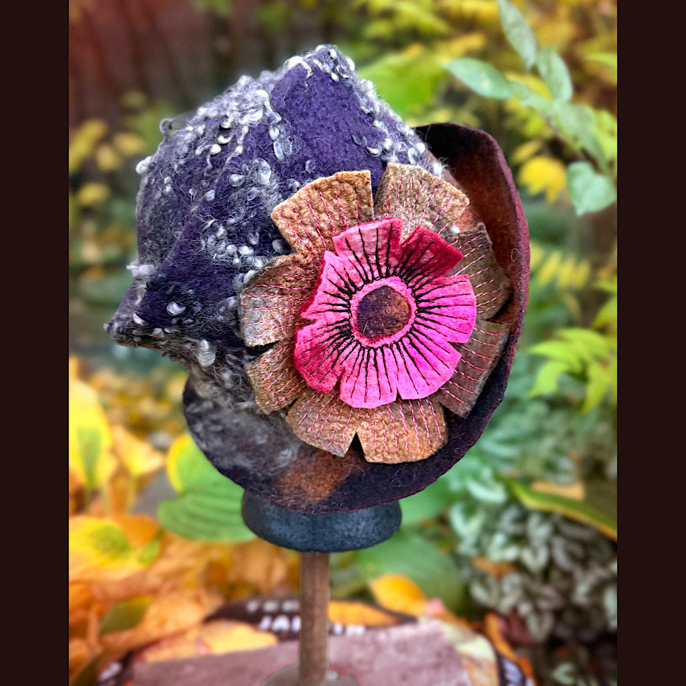 OOAK Handmade wool Felted hat 23.5” medium