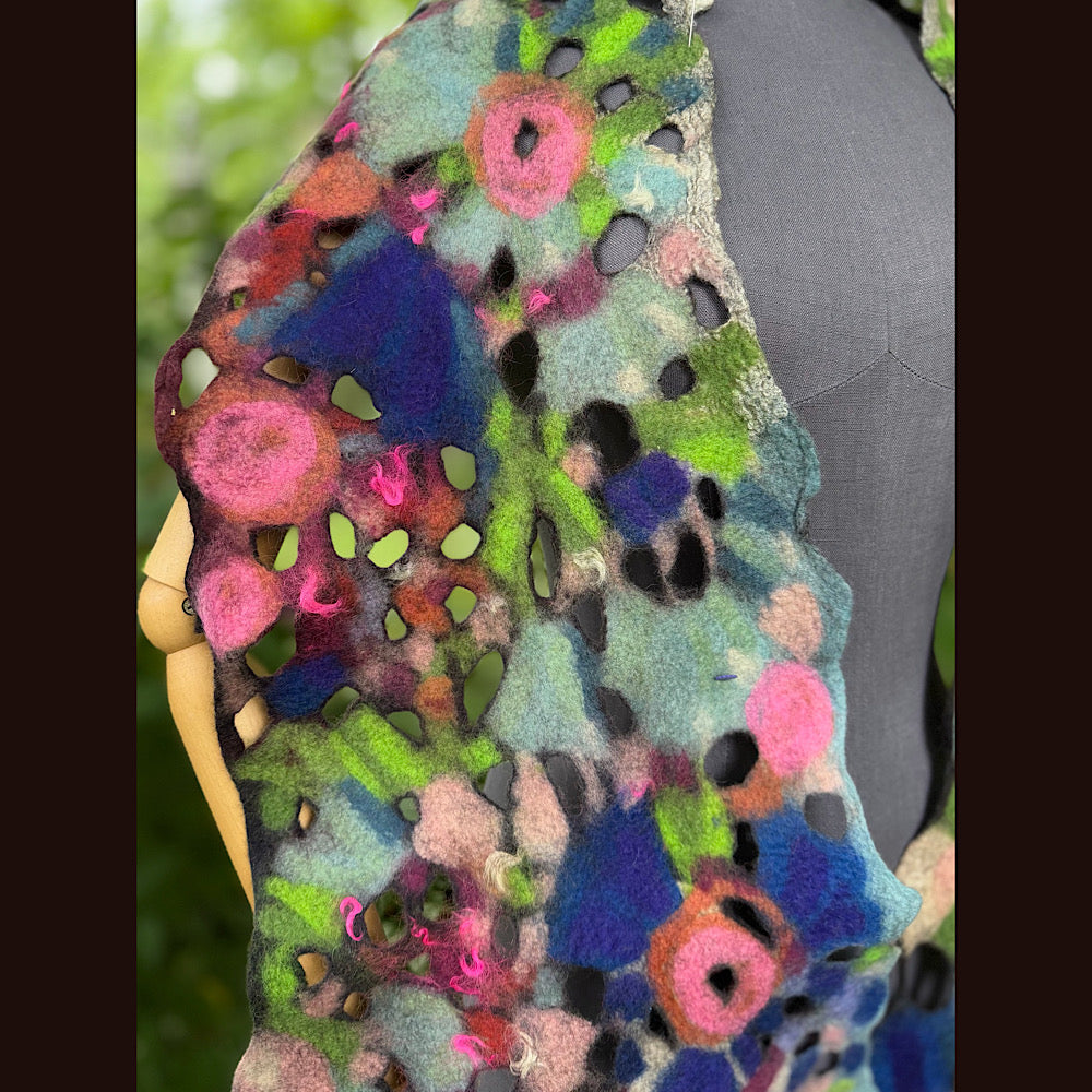 OOAK Handmade wool Felted Scarf 90” X 17”Original art work