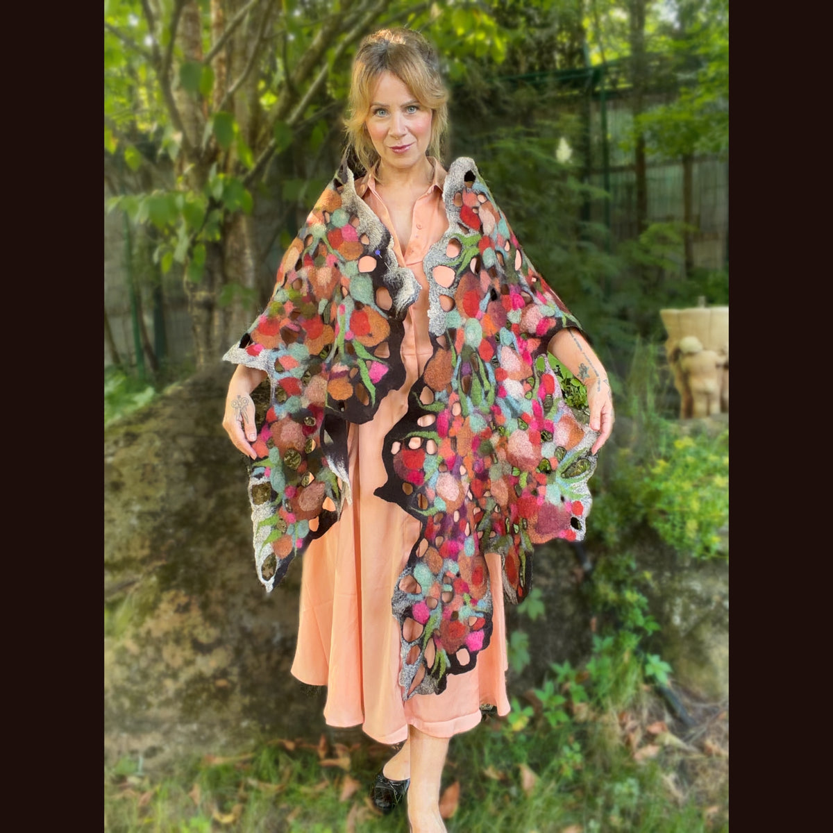 OOAK Handmade wool Felted Scarf 90” X 19” Original art work