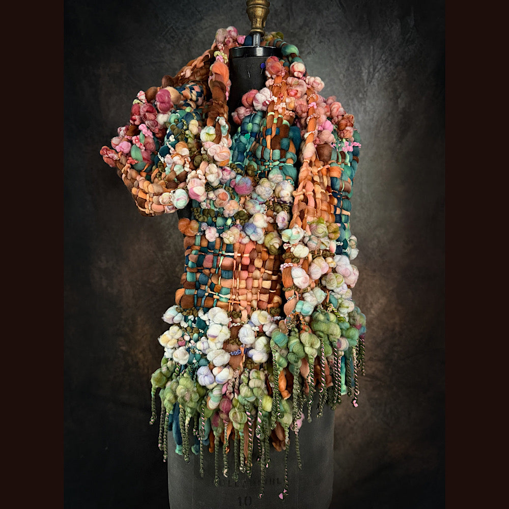 OOAK Handmade wool Woven Scarf 100” X 8”