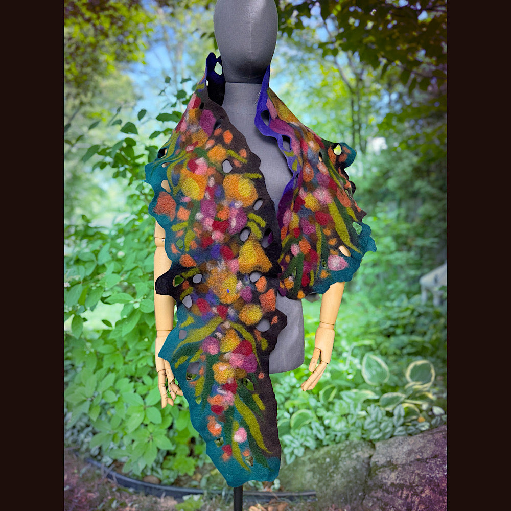 OOAK Handmade wool Felted Scarf 72” X 13” Original art work