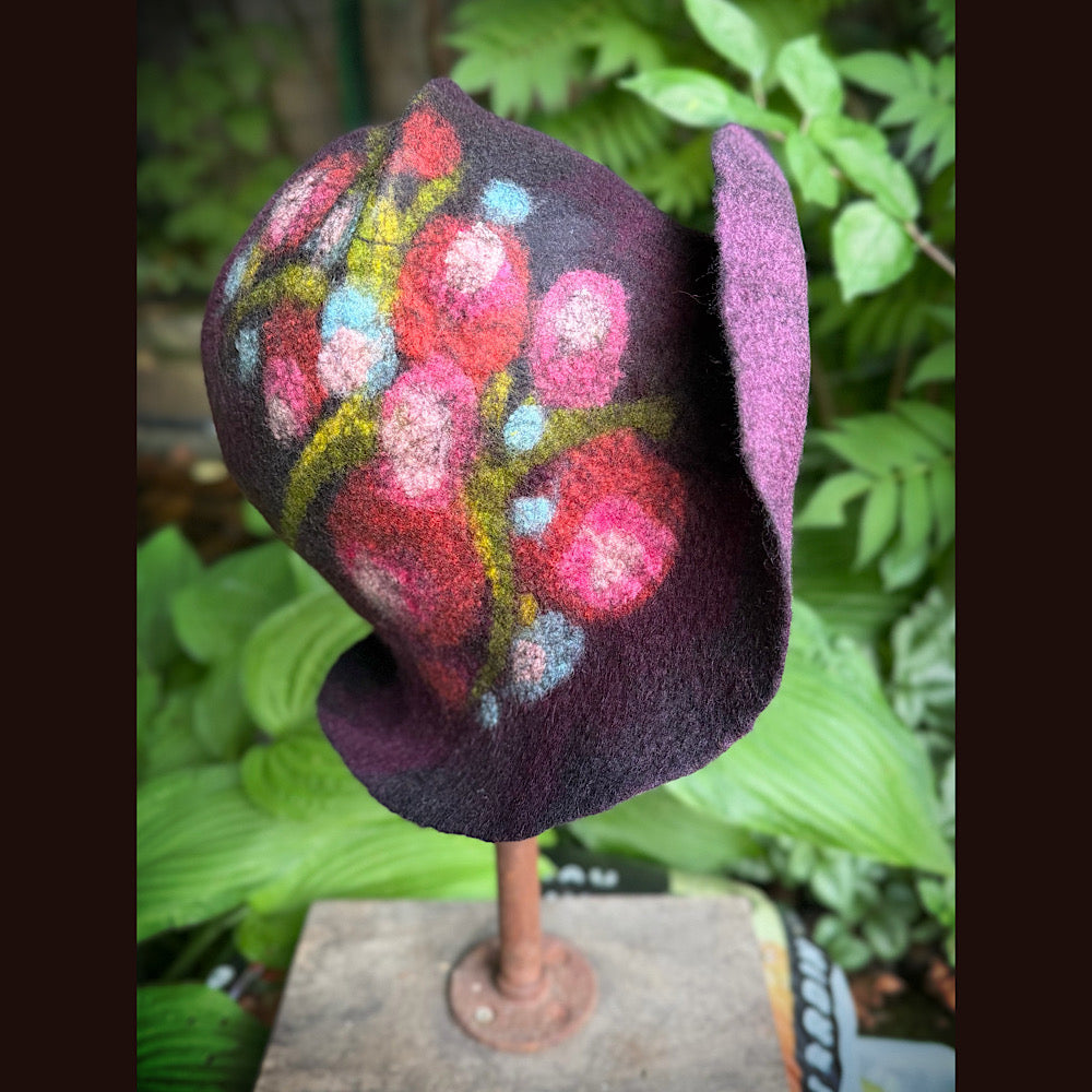 OOAK Handmade wool Felted hat 23.5” medium