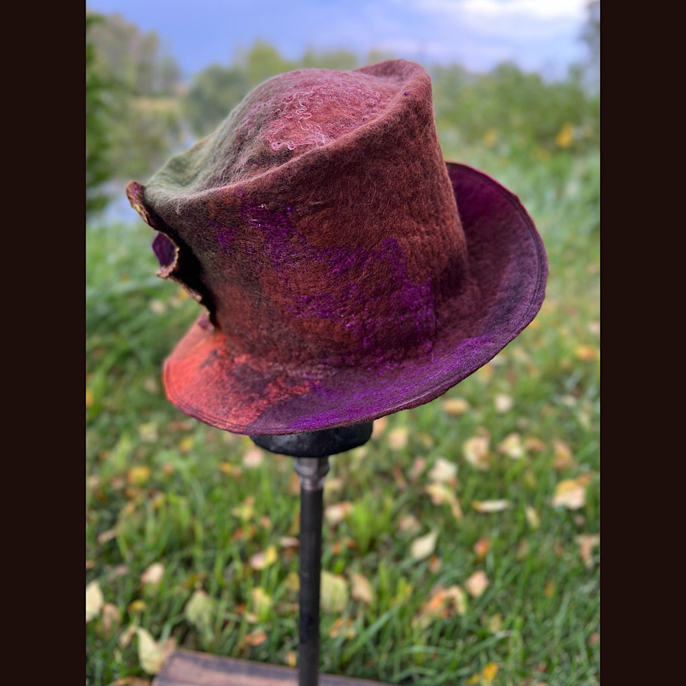 Felted top hat with rose 23.5” medium