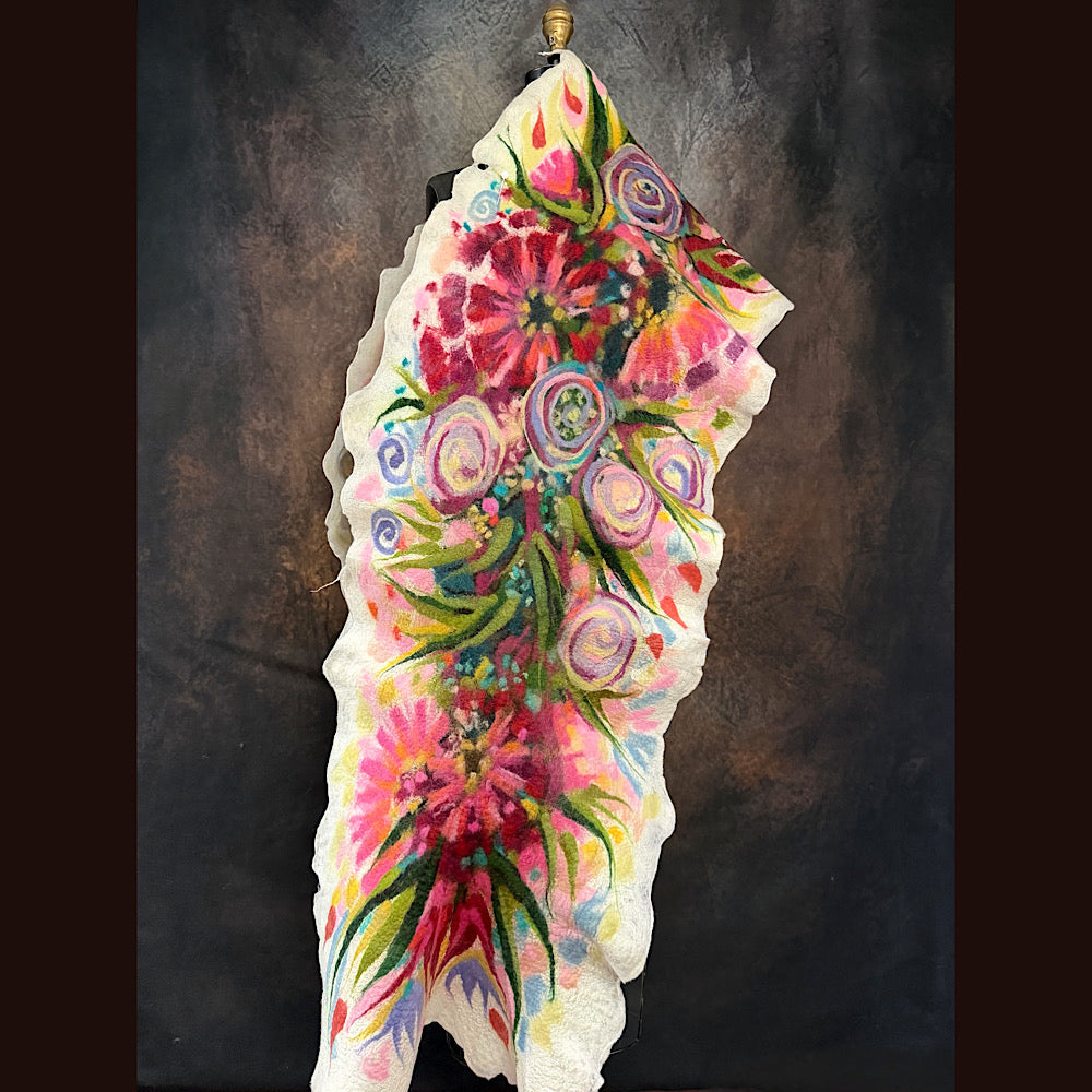 OOAK Handmade wool Felted Scarf 84” X 20” Original art work