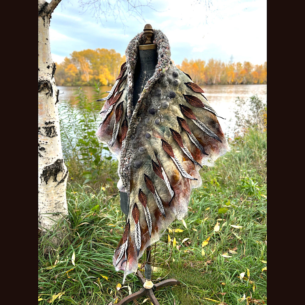 The Owl  felted shawl 80” X 25”