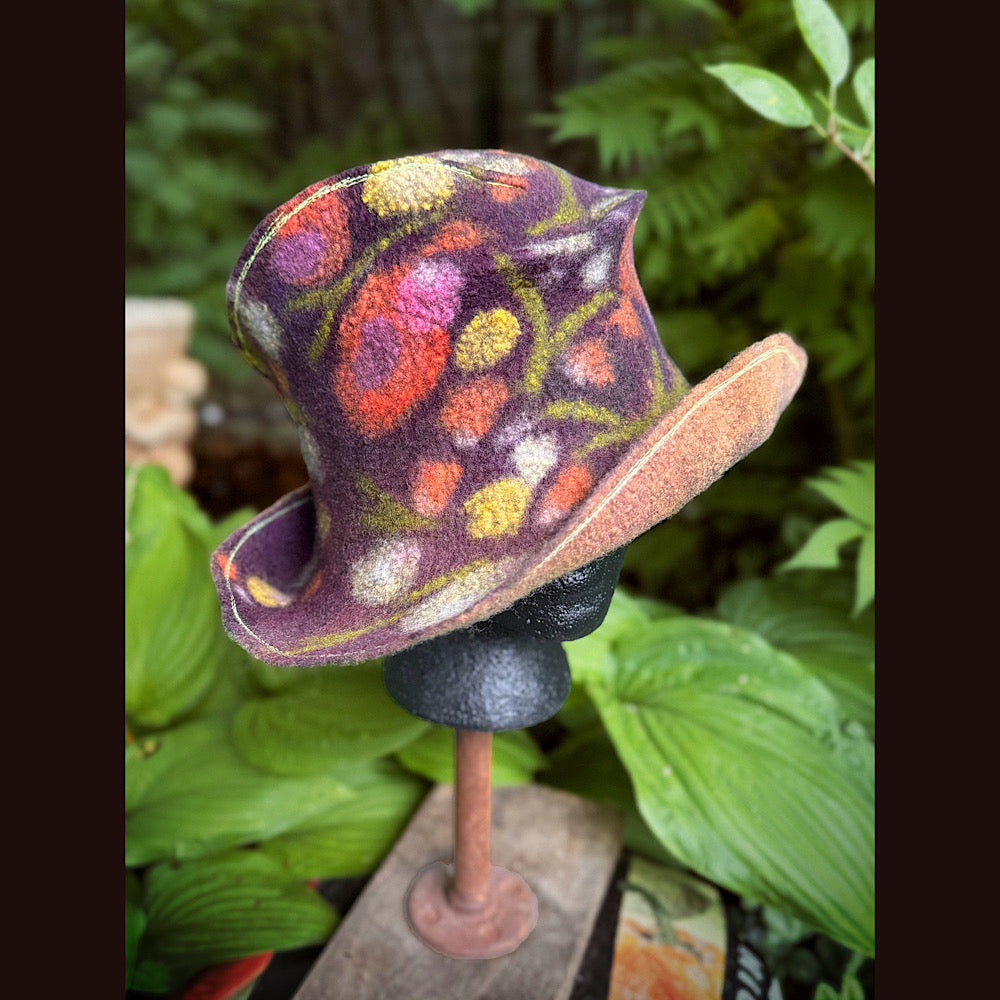 OOAK Handmade wool Felted hat 23.5” medium