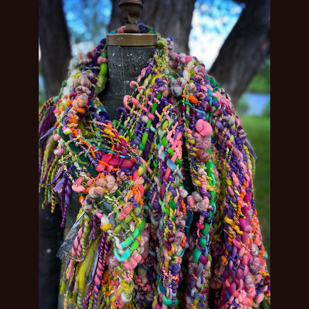 Rainbow warrior Woven shawl 82” X 36” 1 pound