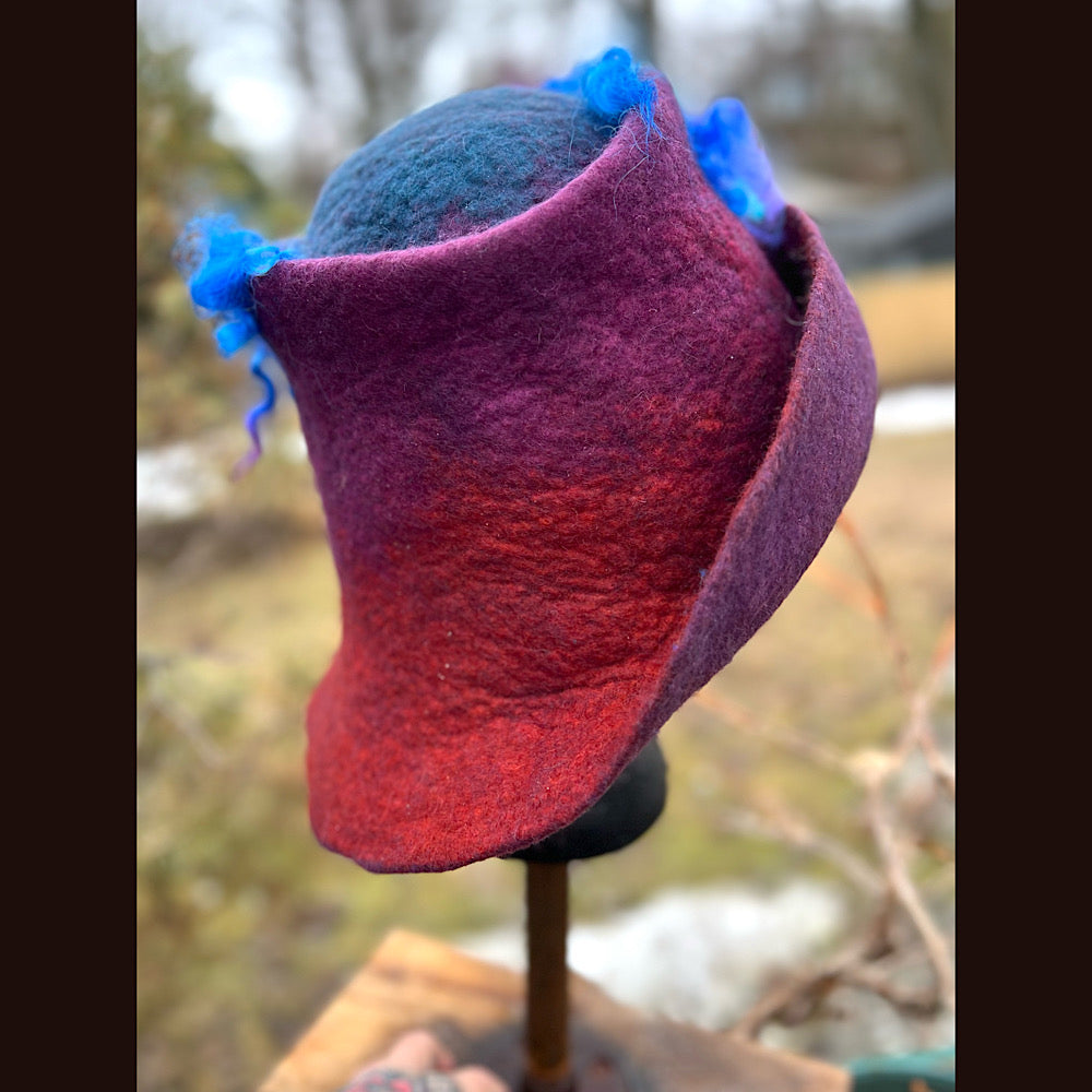 Felted top hat with flower 22” small