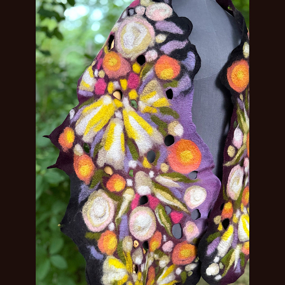 OOAK Handmade wool Felted Scarf 88” X 16” Original art work