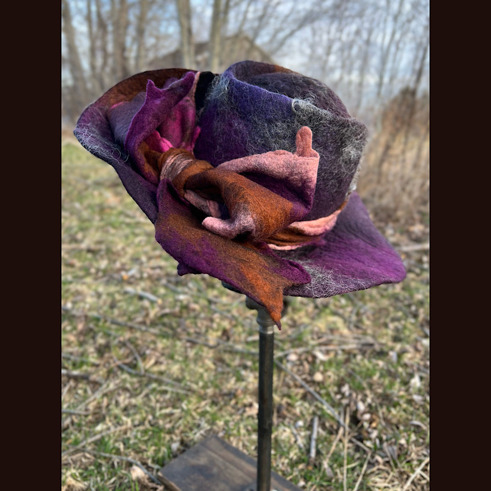 Large brim Felted hat with bow 24” large