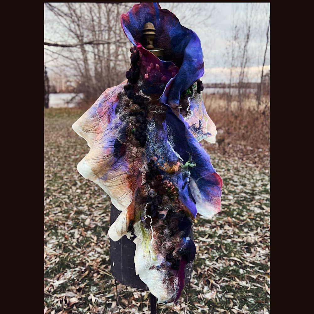 Last rays before dawn felted scarf 69” X 20”