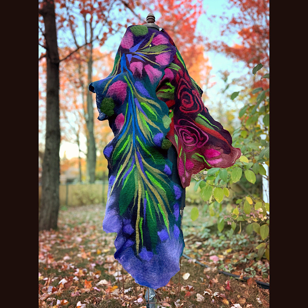 Handmade wool Felted Scarf 84” X 17”