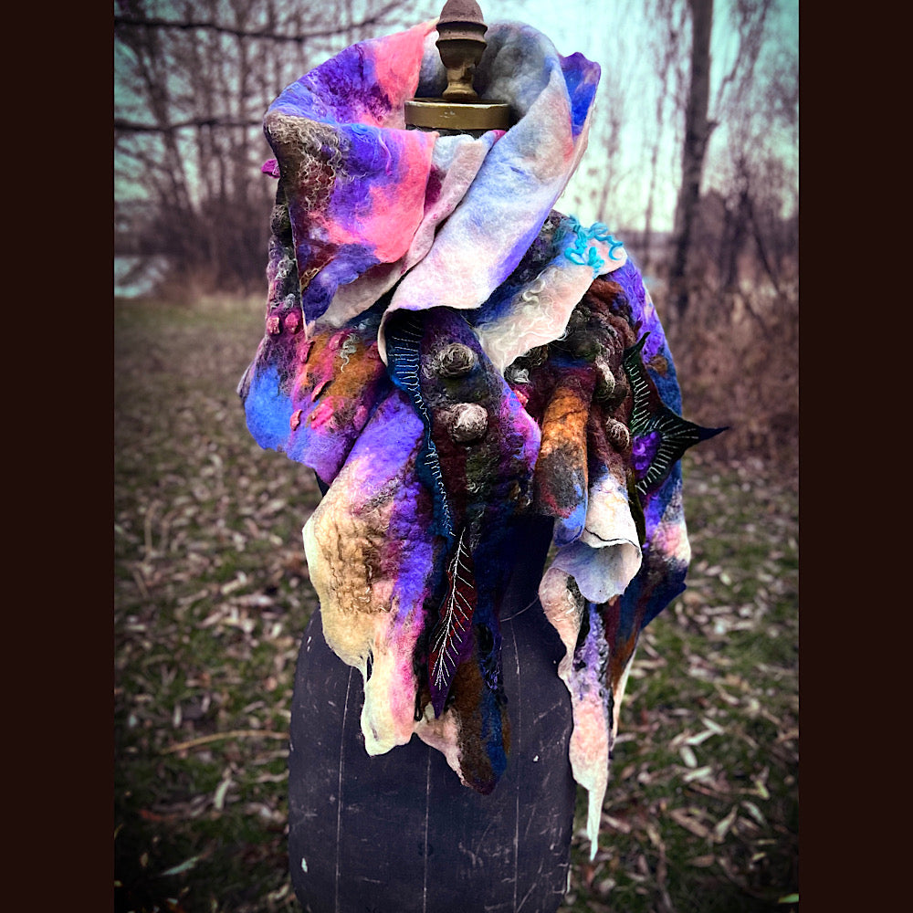 Soleil d’hiver felted scarf 75” X 18”