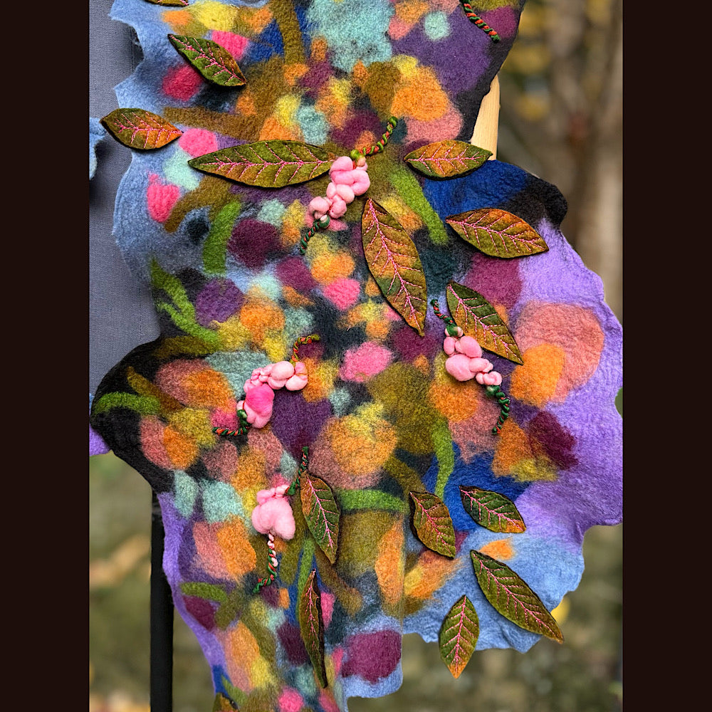 OOAK Handmade wool Felted Scarf 82” X 23” Original art work