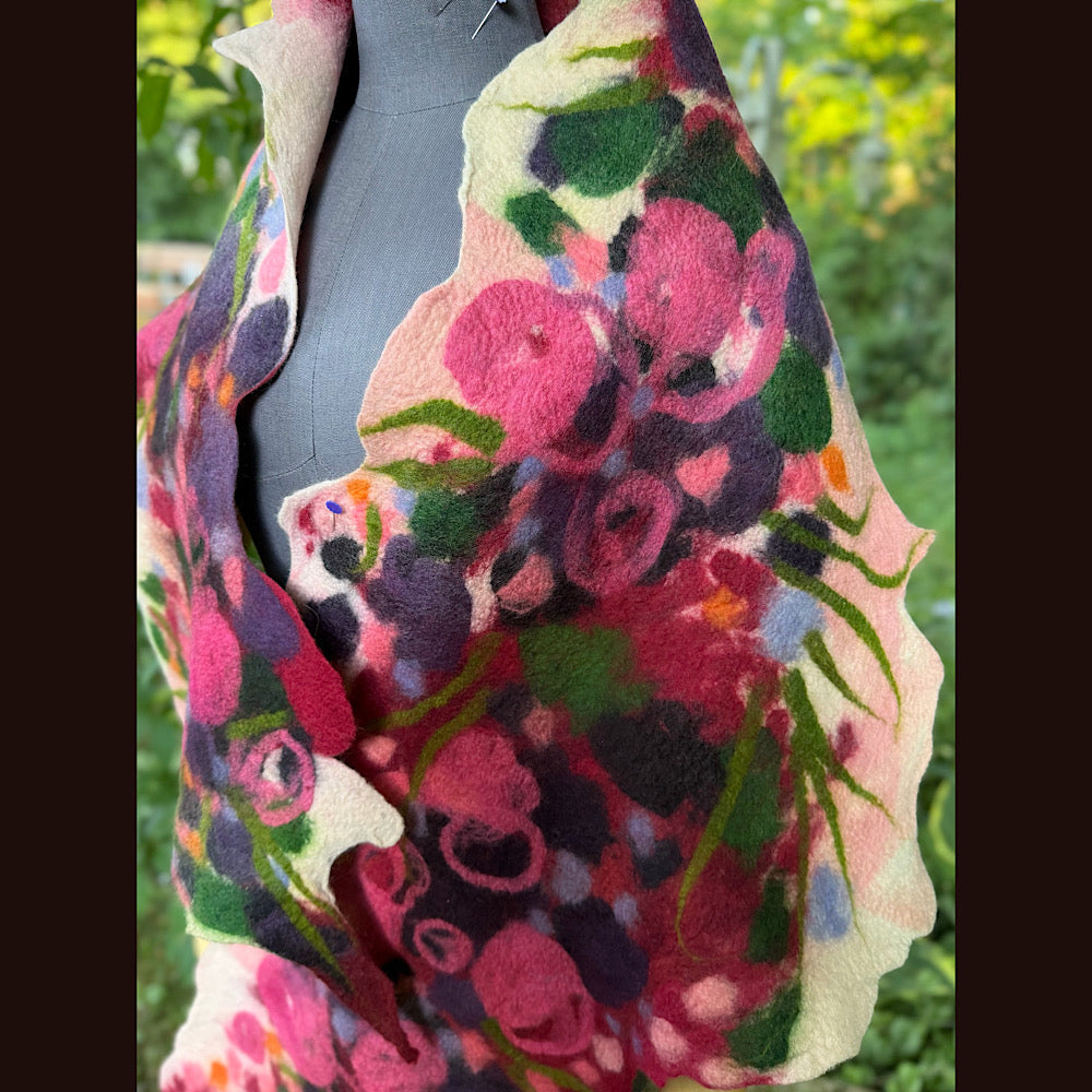 OOAK Handmade wool Felted Scarf 84” X 19” Original art work