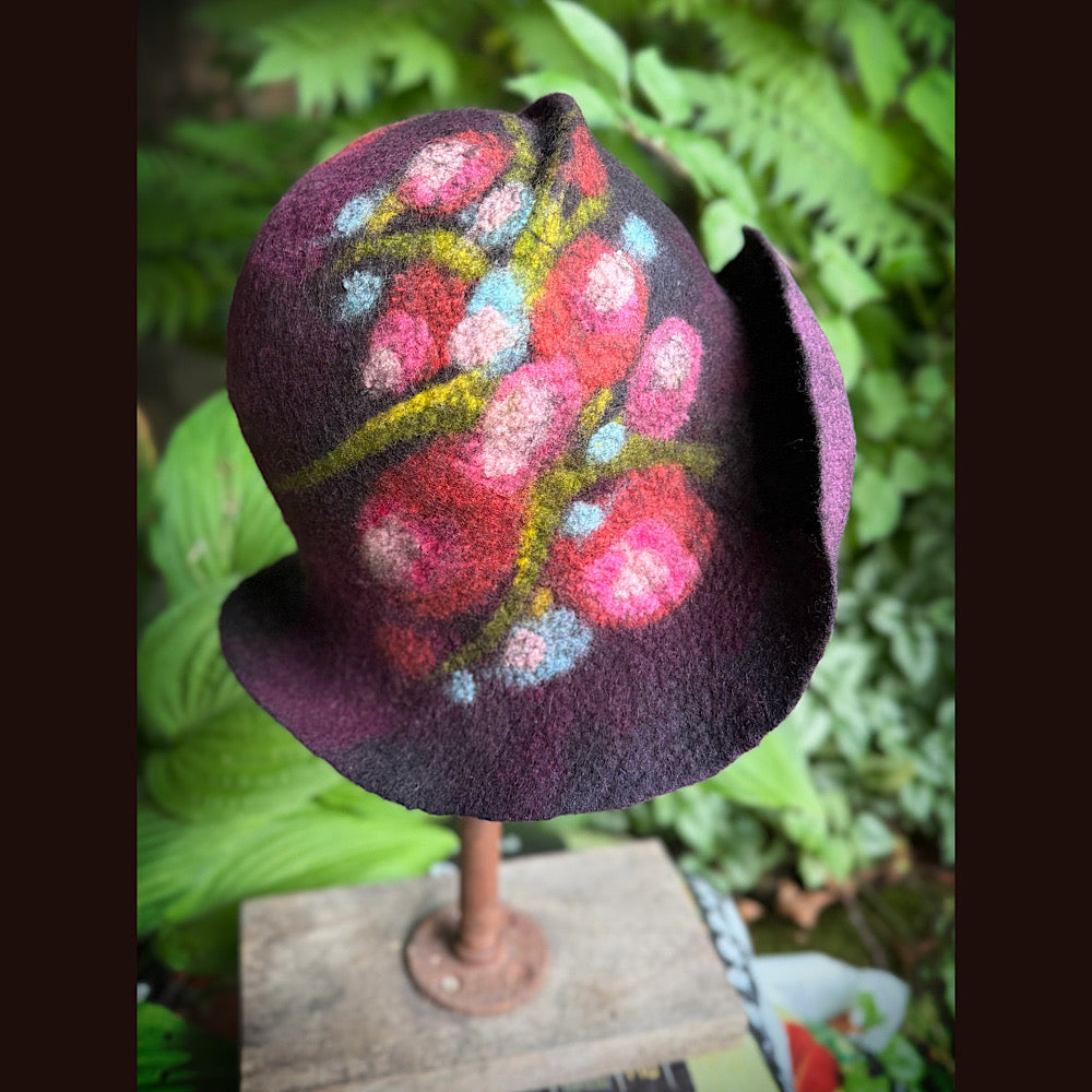 OOAK Handmade wool Felted hat 23.5” medium