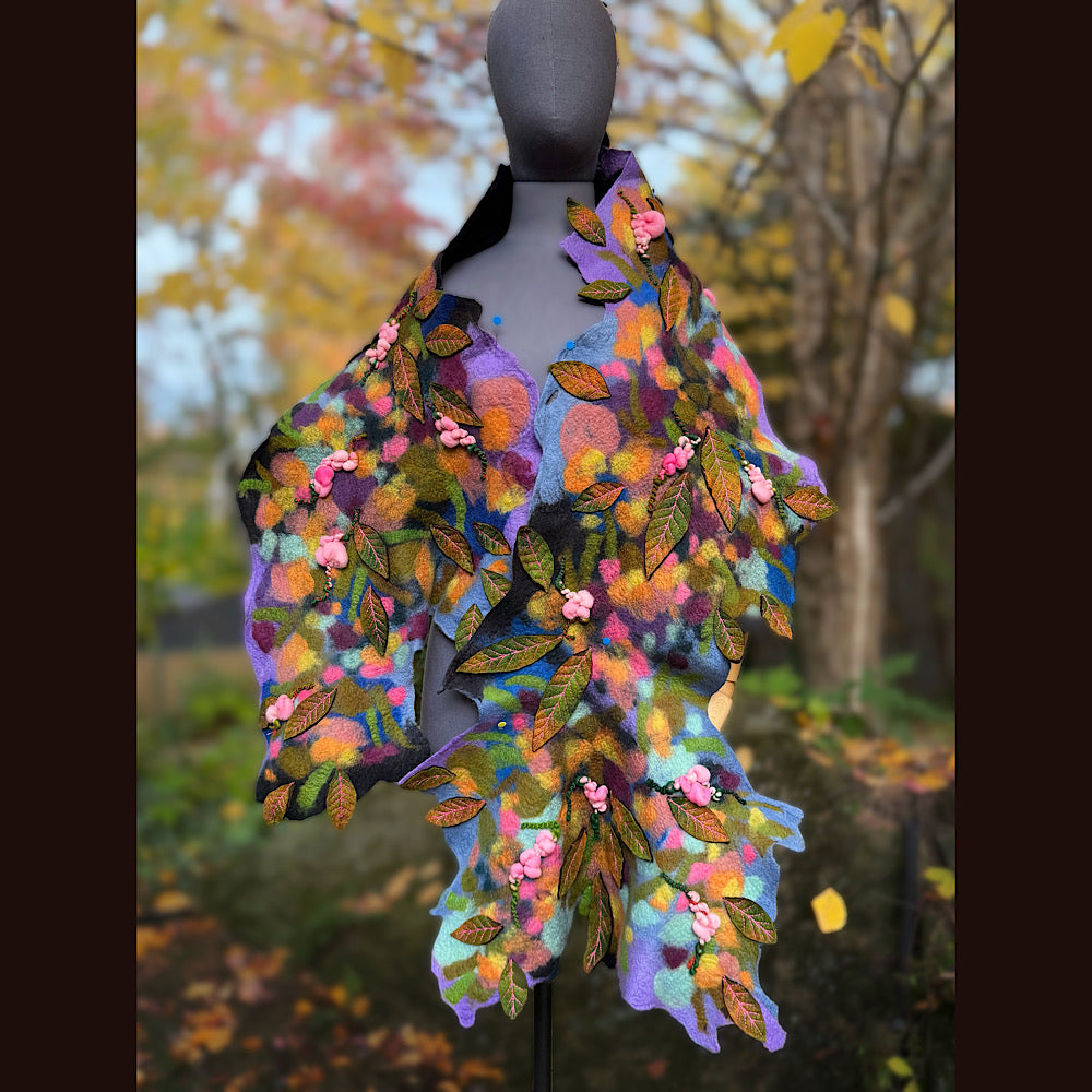 OOAK Handmade wool Felted Scarf 82” X 23” Original art work
