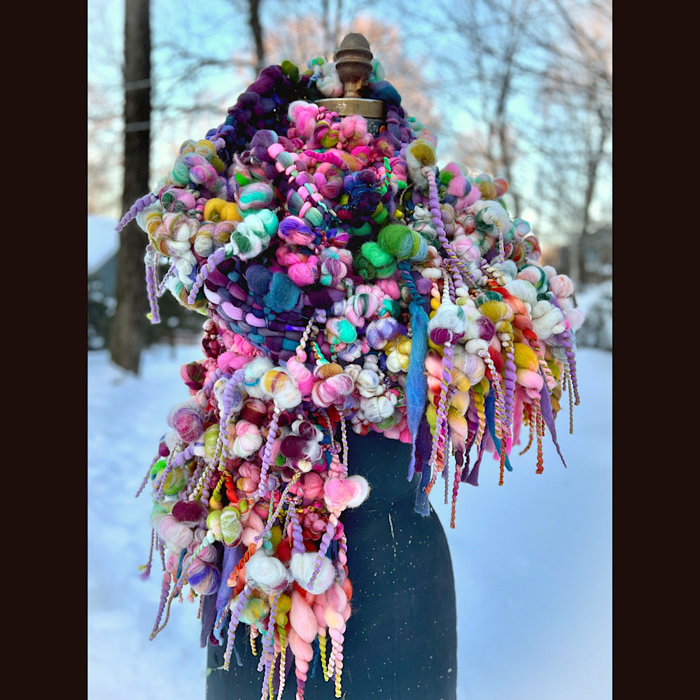 Frosted primroses woven art yarn Scarf 102” X 8” 1.6 pound!