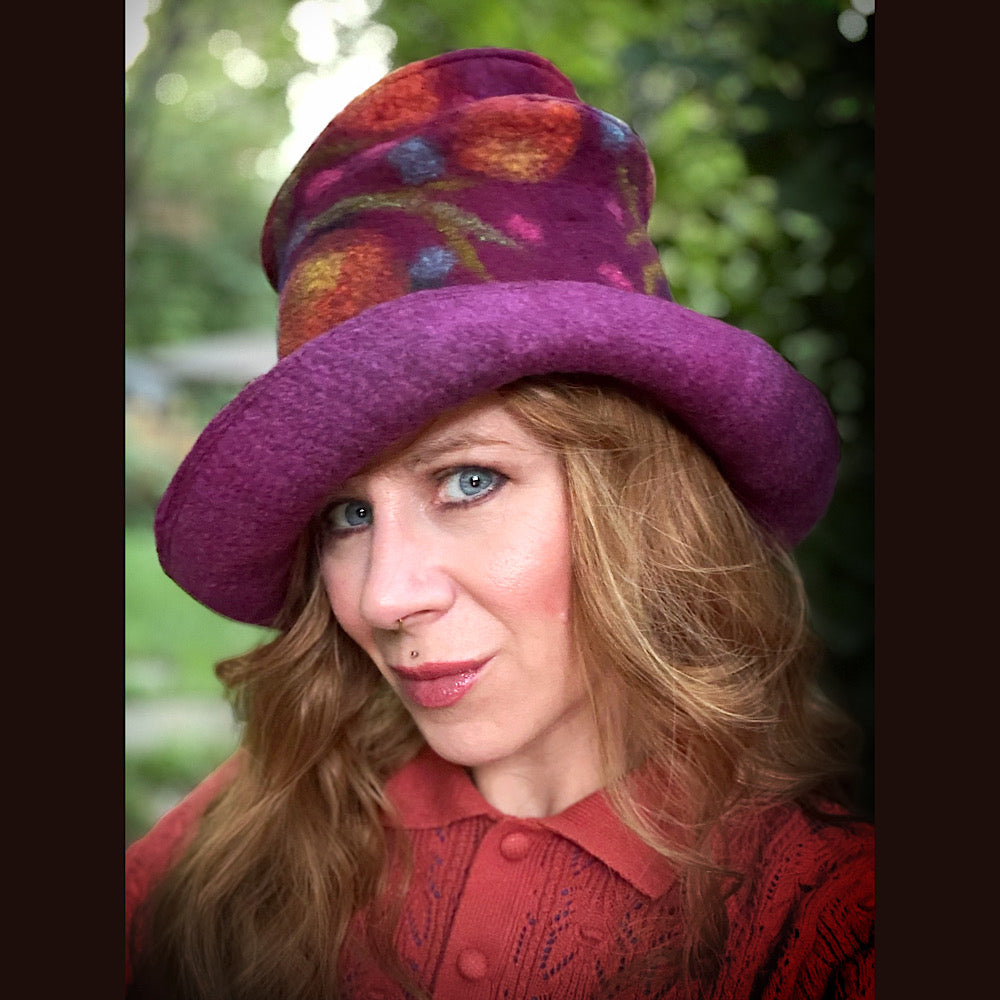 OOAK Handmade wool Felted hat 23.5” medium