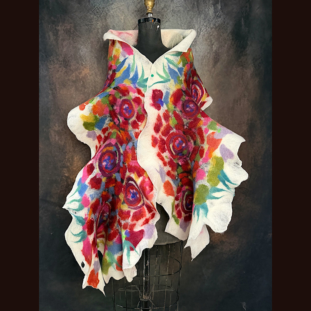 OOAK Handmade wool Felted Scarf 85”X 16” Original art work