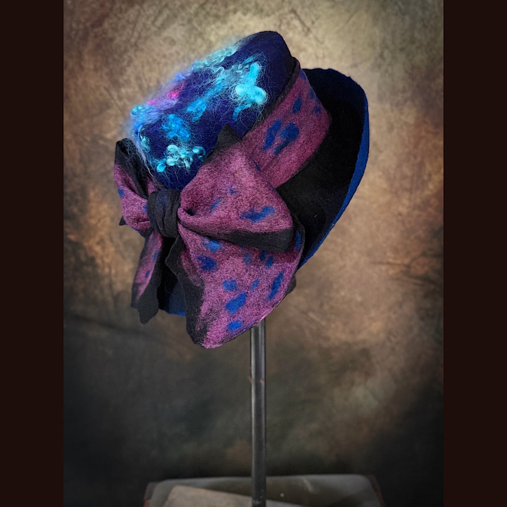 OOAK Handmade wool Felted hat 23.5” medium