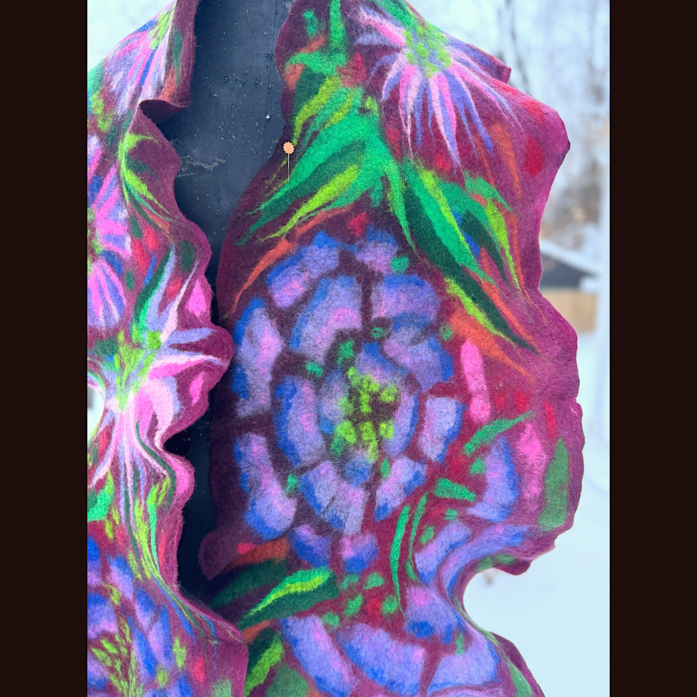 Handmade wool Felted Scarf 80” X 17”