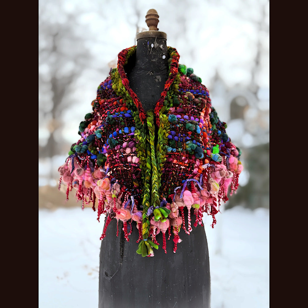 Handmade wool Woven Scarf shawlette 53” X 28”