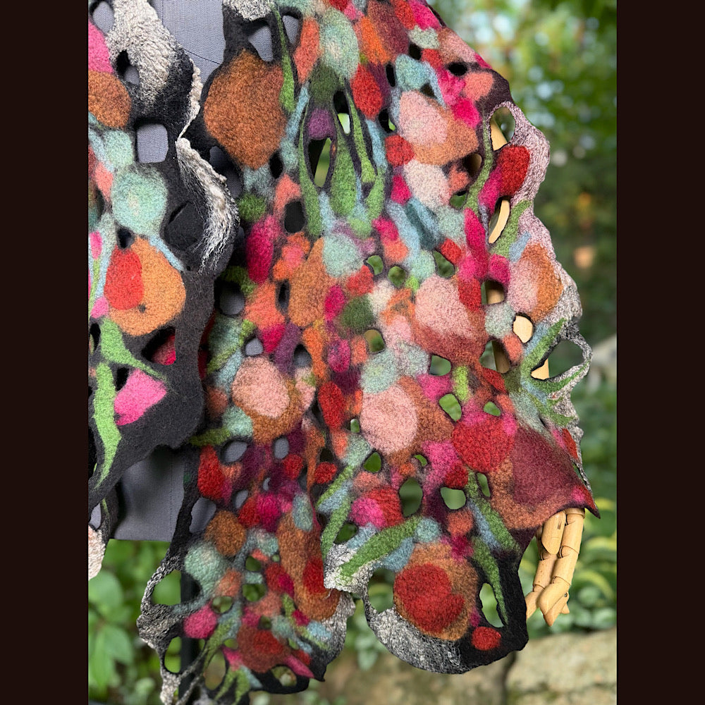 OOAK Handmade wool Felted Scarf 90” X 19” Original art work