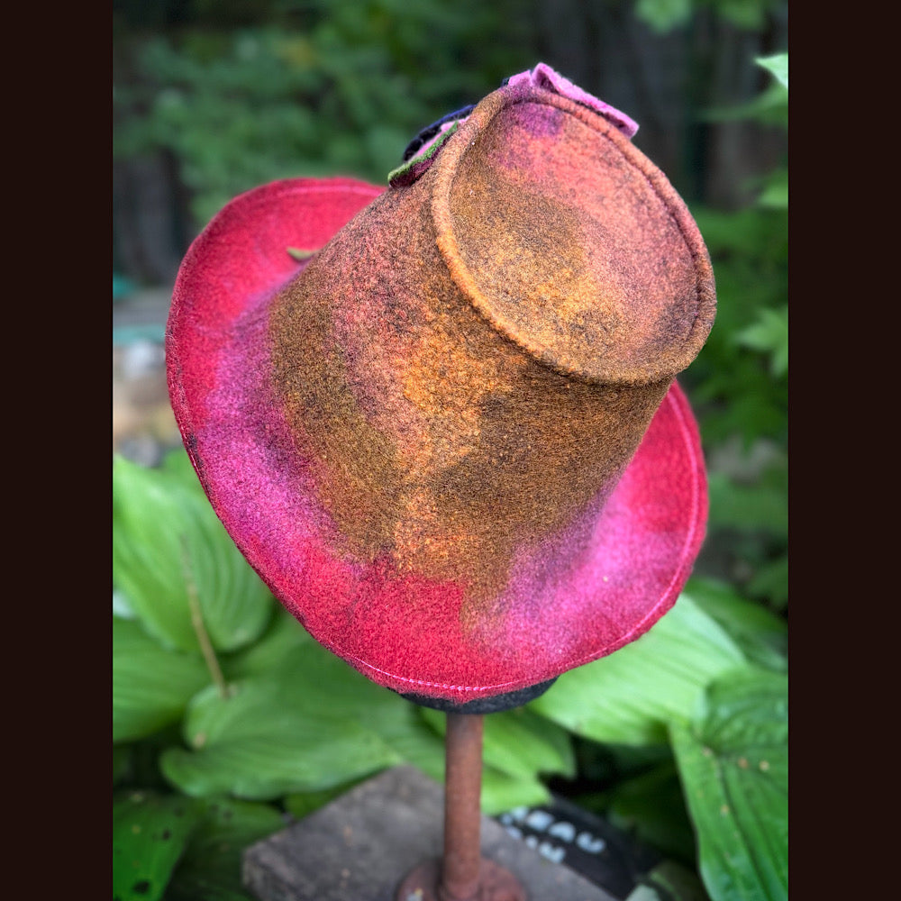 OOAK Handmade wool Felted hat 23.5” medium