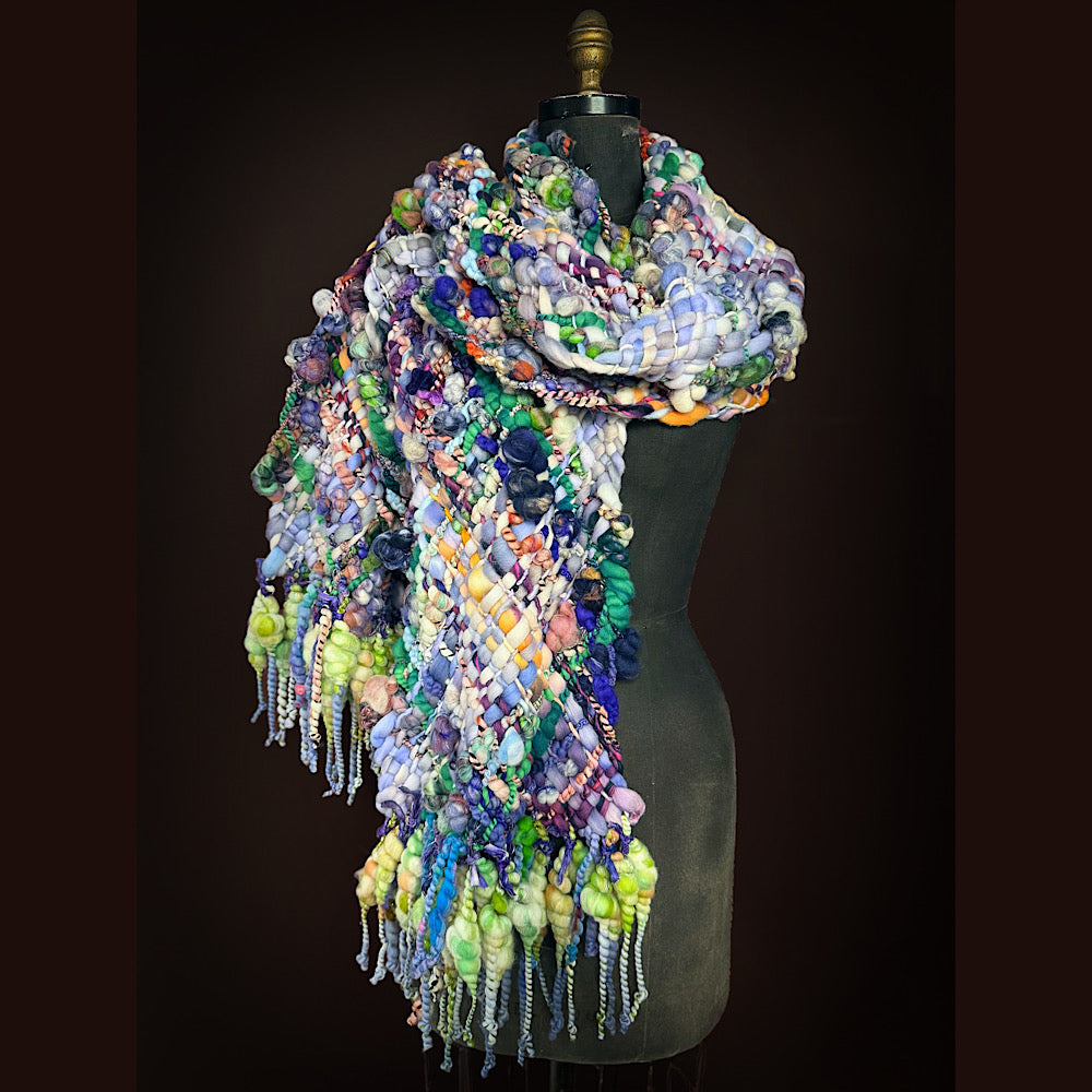 Handmade wool Woven Scarf 84” X 12”