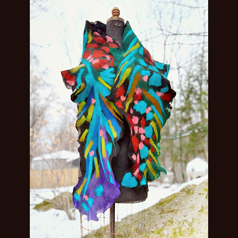 Handmade wool Felted Scarf 78” X 12”