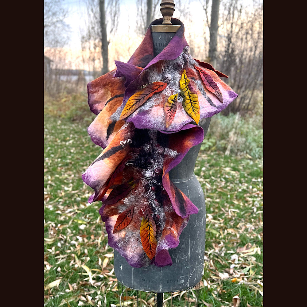 Autumn butterfly felted scarf 50” X 18”