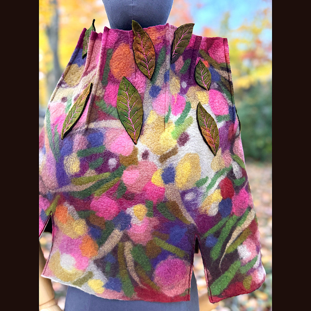 OOAK Handmade wool Felted Capelette 26” X 21” Original art work